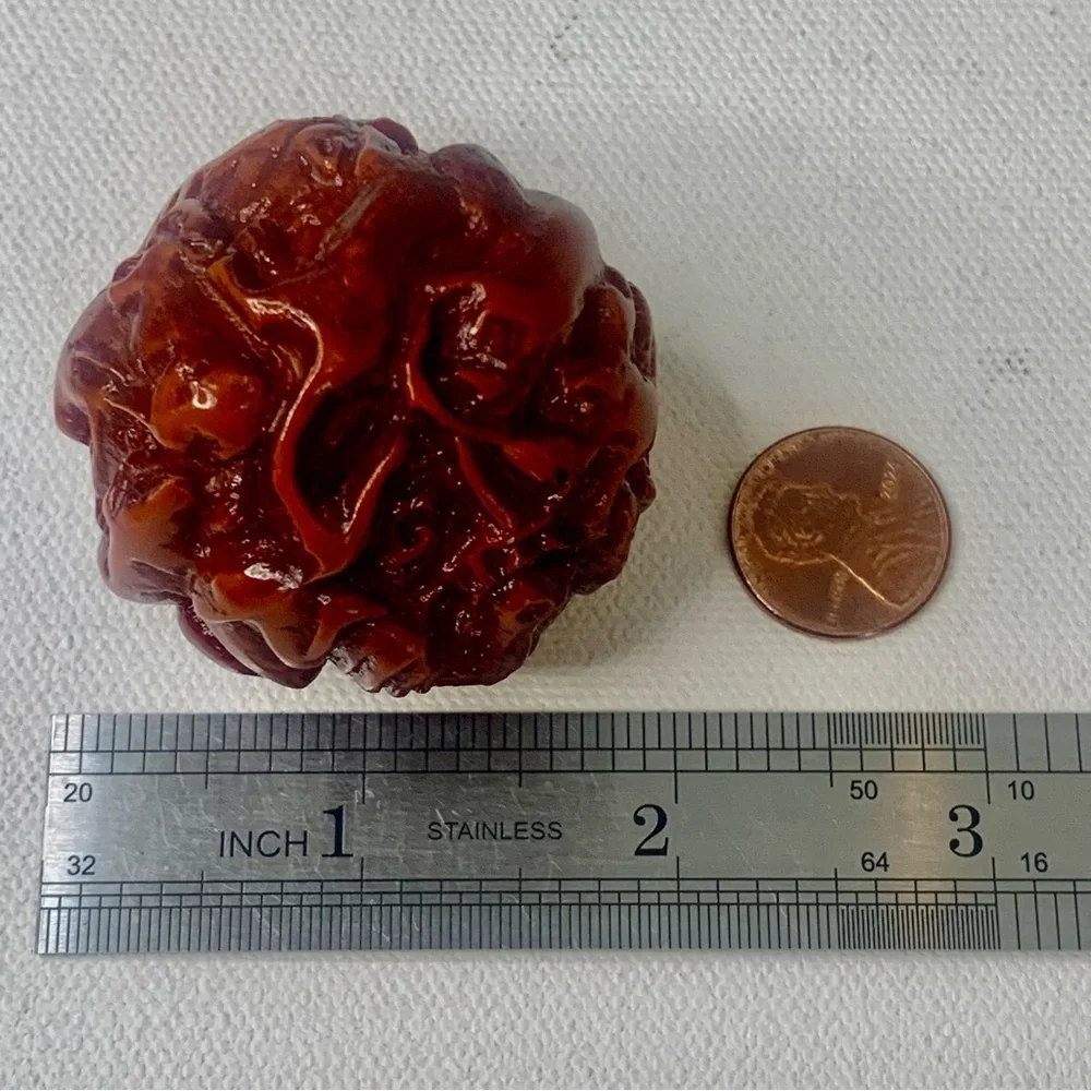 Red Faux Amber Carved Chinese Zodiac Ball 12 Animals Horse Rat Monkey Ram 1.8